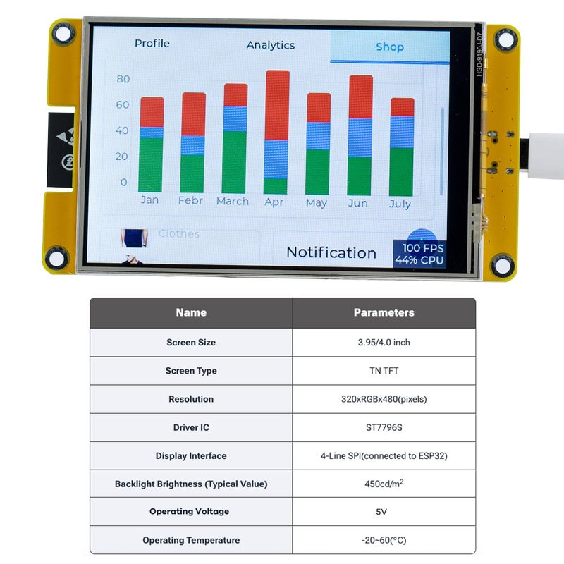 Hosyond 4.0'' 320x480 Touch Screen with ESP32-32E ESP32 Display with WiFi+BT, ST7796S Driver LCD TFT Screen Module for Arduino IoT - Image 4