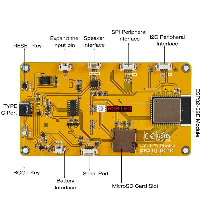 Hosyond 4.0'' 320x480 Touch Screen with ESP32-32E ESP32 Display with WiFi+BT, ST7796S Driver LCD TFT Screen Module for Arduino IoT - Image 3