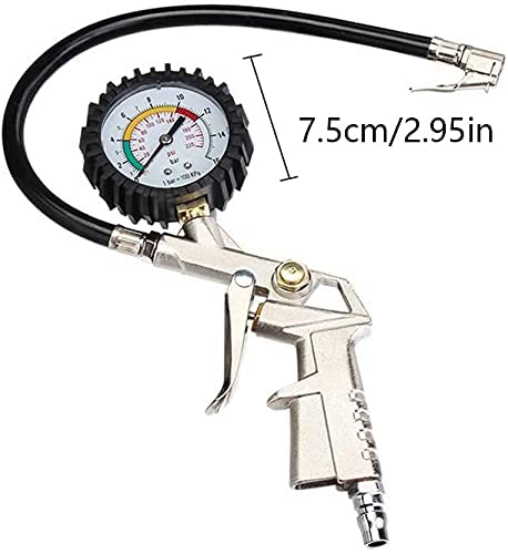 Delzon Tyre Pressure Inflatar with Gun Display Tire Pressure GaugeFlexible Rubber Hose for Motors, Cars & Bikes- Black Color - Image 2