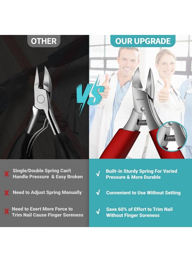 RONAVO Nail Clipper Set - Ingrown Toenail Treatment & Toenail Clippers for Ingrown Nails,Heavy Duty Professional Toe Nail Clippers for Men/Women, Large Toenail Scissors,Long Handle Safety Strong RONAVO(Red)… - Image 2