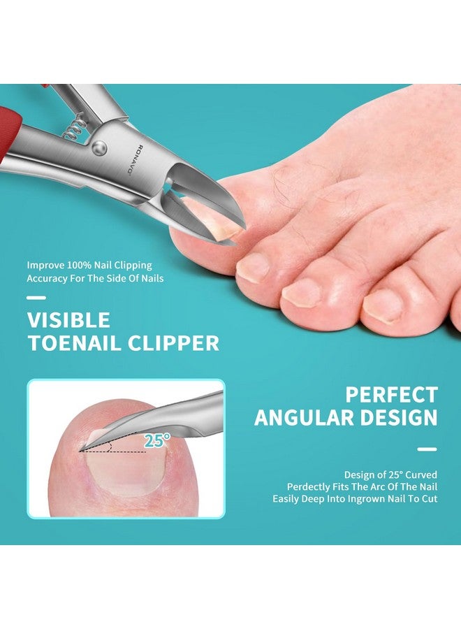 RONAVO Nail Clipper Set - Ingrown Toenail Treatment & Toenail Clippers for Ingrown Nails,Heavy Duty Professional Toe Nail Clippers for Men/Women, Large Toenail Scissors,Long Handle Safety Strong RONAVO(Red)… - Image 4