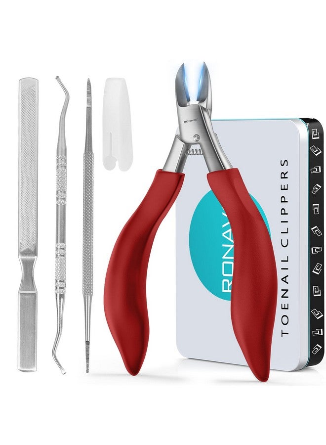 RONAVO Nail Clipper Set - Ingrown Toenail Treatment & Toenail Clippers for Ingrown Nails,Heavy Duty Professional Toe Nail Clippers for Men/Women, Large Toenail Scissors,Long Handle Safety Strong RONAVO(Red)… - Image 1