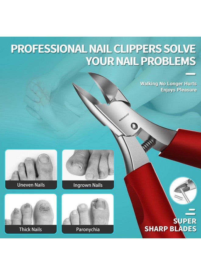 RONAVO Nail Clipper Set - Ingrown Toenail Treatment & Toenail Clippers for Ingrown Nails,Heavy Duty Professional Toe Nail Clippers for Men/Women, Large Toenail Scissors,Long Handle Safety Strong RONAVO(Red)… - Image 3