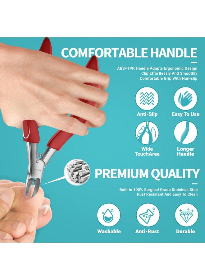 RONAVO Nail Clipper Set - Ingrown Toenail Treatment & Toenail Clippers for Ingrown Nails,Heavy Duty Professional Toe Nail Clippers for Men/Women, Large Toenail Scissors,Long Handle Safety Strong RONAVO(Red)… - Image 5