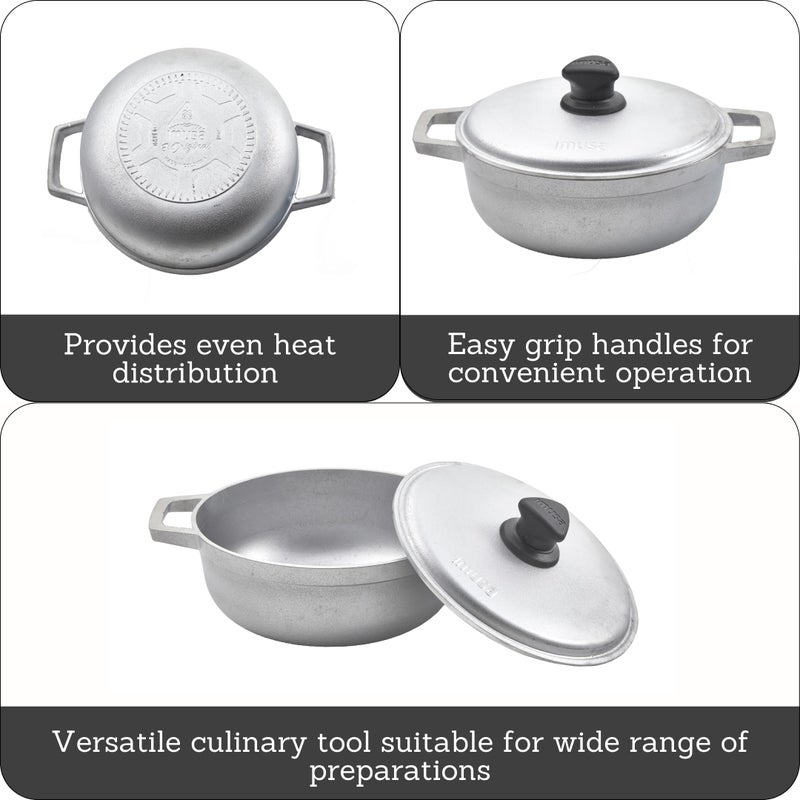 Imusa Caldero Stock Pot With Aluminium Lid 2Qt  Cast Aluminum  Perfect For Serving Small Groups  Riveted Handles  Made In Colombia  Silver - Image 2