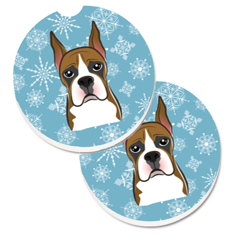 Caroline's Treasures ""Caroline's Treasures Snowflake Boxer Set of 2 Cup Holder Car Coasters BB1657CARC  2.56  Multicolor""