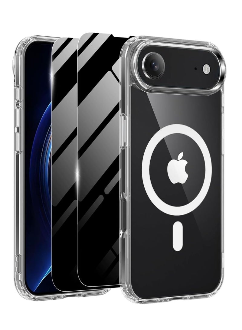 بورتوني جراب شفاف لهاتف iPhone 17 Air متوافق مع غطاء Magsafe مع قطعتين من الخصوصية 9D من الزجاج المقوى لهاتف iPhone 17 Air، غطاء هاتف واقٍ مقاوم للصدمات غير مصفر لهاتف iPhone 17 Air مقاس 6.5 بوصة - Image 1