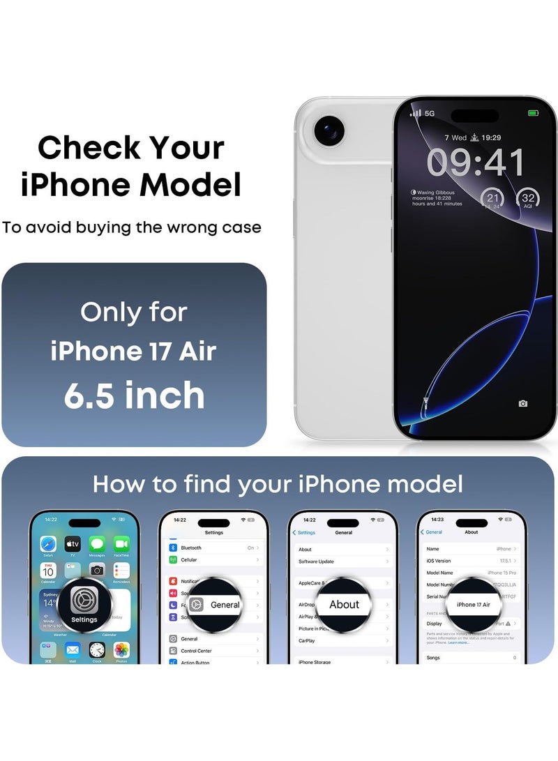 بورتوني جراب شفاف لهاتف iPhone 17 Air متوافق مع غطاء Magsafe مع قطعتين من الخصوصية 9D من الزجاج المقوى لهاتف iPhone 17 Air، غطاء هاتف واقٍ مقاوم للصدمات غير مصفر لهاتف iPhone 17 Air مقاس 6.5 بوصة - Image 2