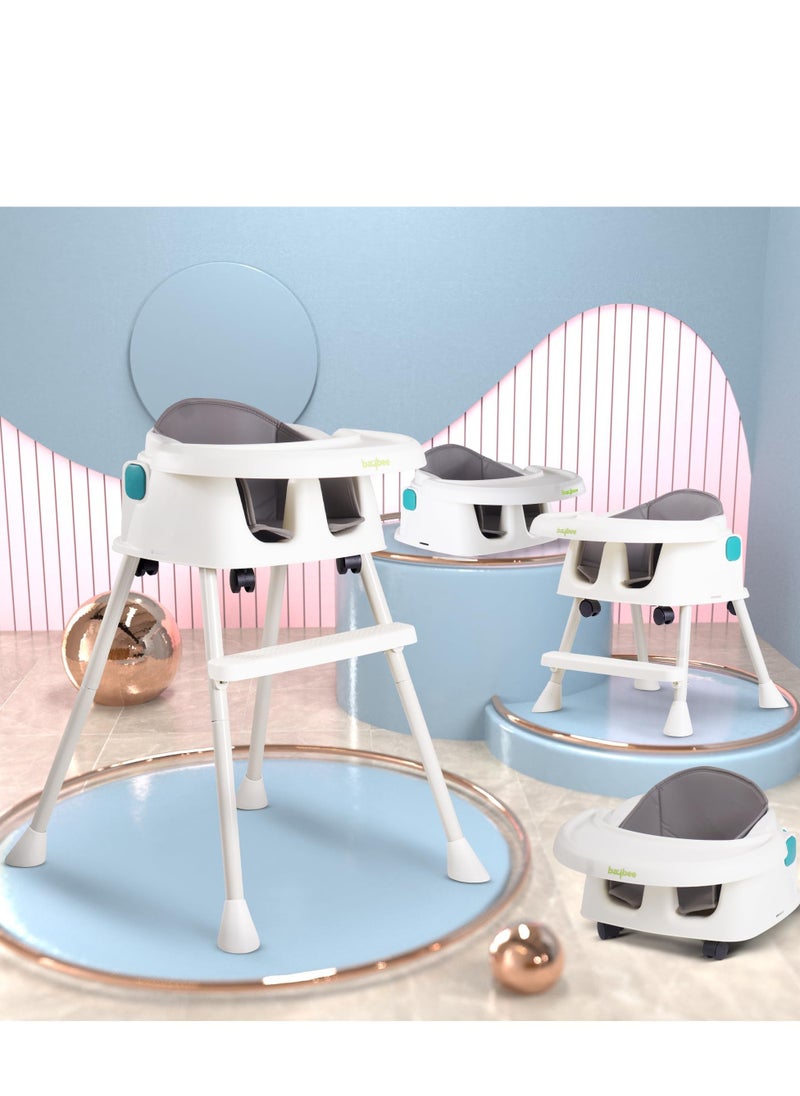 BAYBEE Baybee 4 in 1 Baby High Chair for Kids with Adjustable Height, Footrest & Wheels, Toddler Feeding Booster Seat with Food Tray & Safety Belt Kid High Chair for Baby Boy Girl 6 Months to 4 Years (Green)  - Image 1