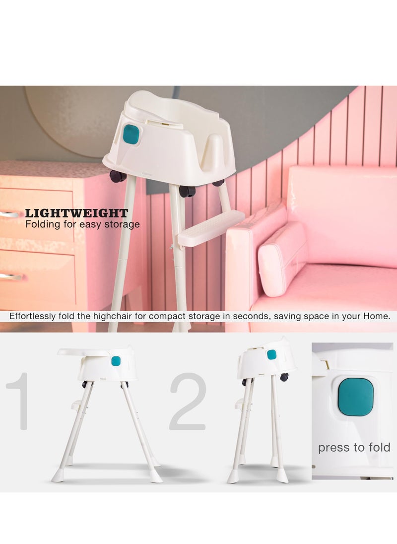 BAYBEE Baybee 4 in 1 Baby High Chair for Kids with Adjustable Height, Footrest & Wheels, Toddler Feeding Booster Seat with Food Tray & Safety Belt Kid High Chair for Baby Boy Girl 6 Months to 4 Years (Green)  - Image 3