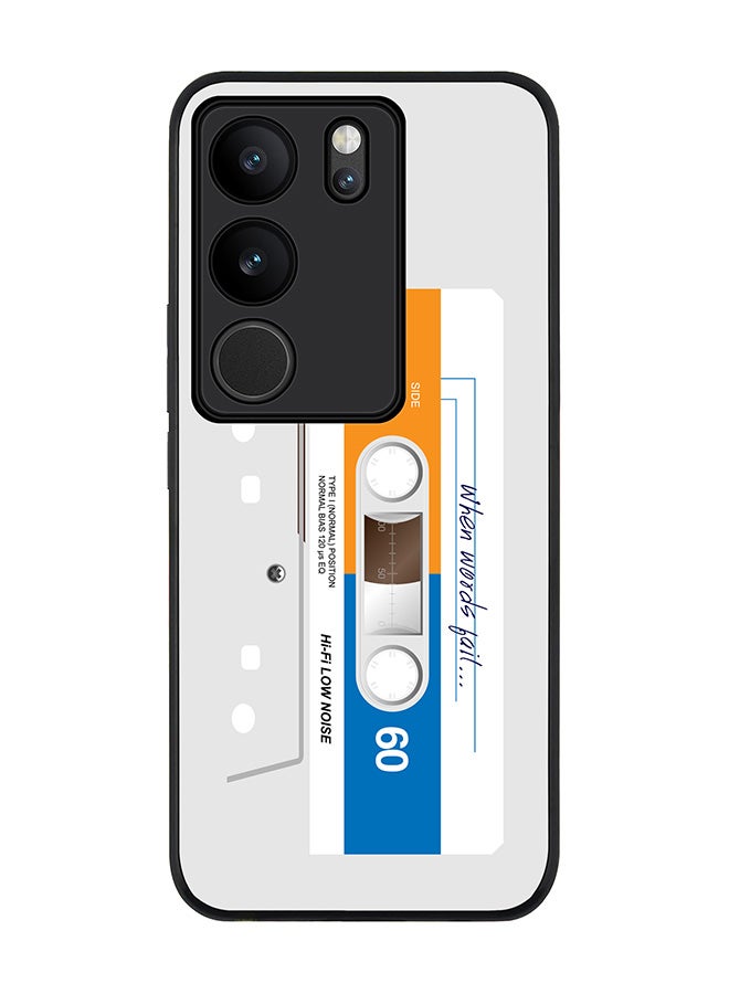 Stylizedd Rugged Black Edge case for Vivo V29 / Vivo V29 Pro / Vivo S17, Slim fit Soft Flexible Rubber Edges Anti Drop Cover - When Words Fail (White Tape) - Image 1