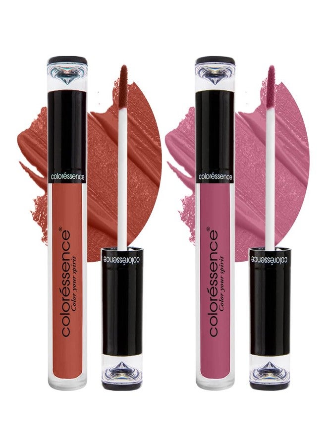 كالرسينس أحمر شفاه سائل مقاوم للتلطخ من كولوريسنس، يمنحكِ لونًا مطفيًا كثيفًا يدوم لأكثر من 12 ساعة | لون شفاه سائل بلمسة نهائية مخملية مطفية | مقاوم للتلطخ | ذهبي وردي | صدأ عتيق - Image 1