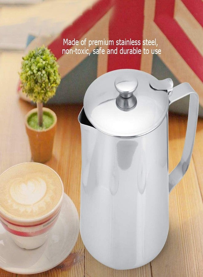 DEWIN Milk Frothing Cup, Stainless Steel MugPitcher Jug with Lid Latte Coffee Art Tool for Home Cafe Bar Restaurant Hotel(1000mL) - Image 2