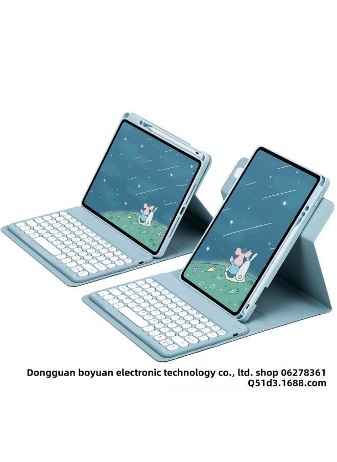 Generic For IPad10.2 Wonderful Control Protective Cover 10 Generation Acrylic Rotating Magnetic Bluetooth Keyboard Protective Cover 10.9 Slot-Color:Mist Blue + Round Hat Keyboard-Product Type:iPad Pro 11 2022/2020 Universal IPadAir4/5 10.9  - Image 1