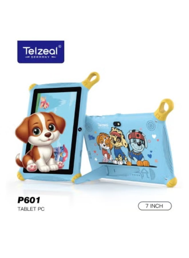 Telzeal P601 Kids Tablet with 7-Inch HD Display | Android 10.1, 6GB RAM + 128GB ROM | Preloaded Educational Apps, Parental Controls & Wi-Fi Connectivity | 3000mAh Battery | Child-Safe Shockproof Case Included | Ideal Learning & Entertainment Tablet – Blue - Image 1