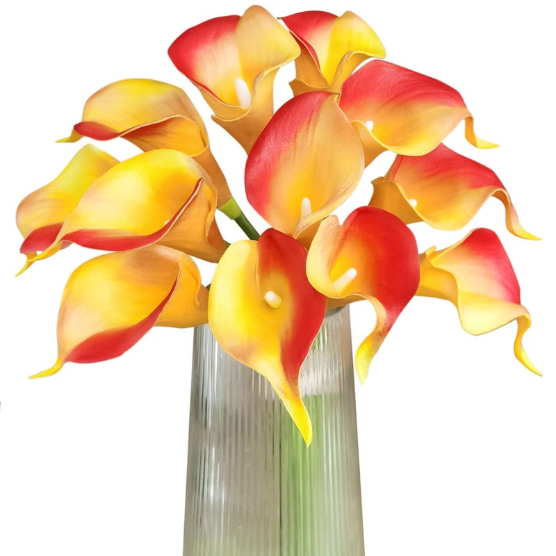 Letjolt Artificial Calla Lily Flowers Wedding Bouquet Flower Decor Yellow Flower 12Pcs Home Decoration Faux Calla Lilies Flower  Red Yellow - Image 1