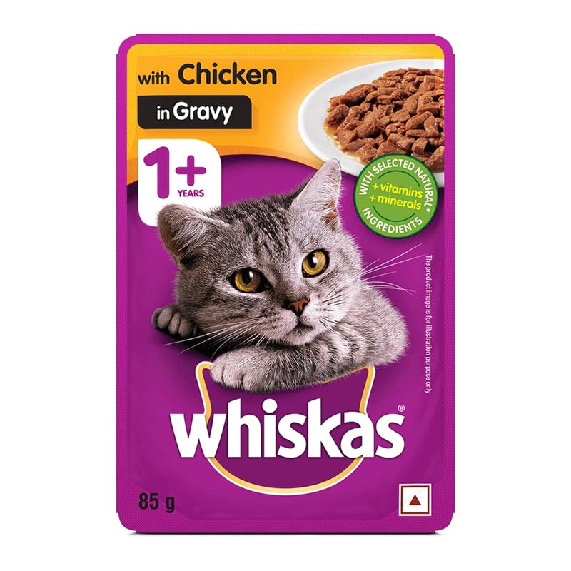 Whiskas طعام قطط ويكساس للبالغين (+1 سنة) رطب، تونة في جيلي، 24 كيس (24 × 85غ) ودجاج في صلصة، 24 كيس (24 × 85غ)، 1 عدد - Image 2