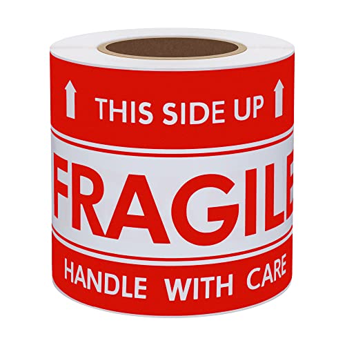 Hybsk This Side Up Fragile Stickers 3x5 inch Handle with Care Shipping and Packing Warning Adhesive Label 100 Per Roll (3x5 inch) - Image 1