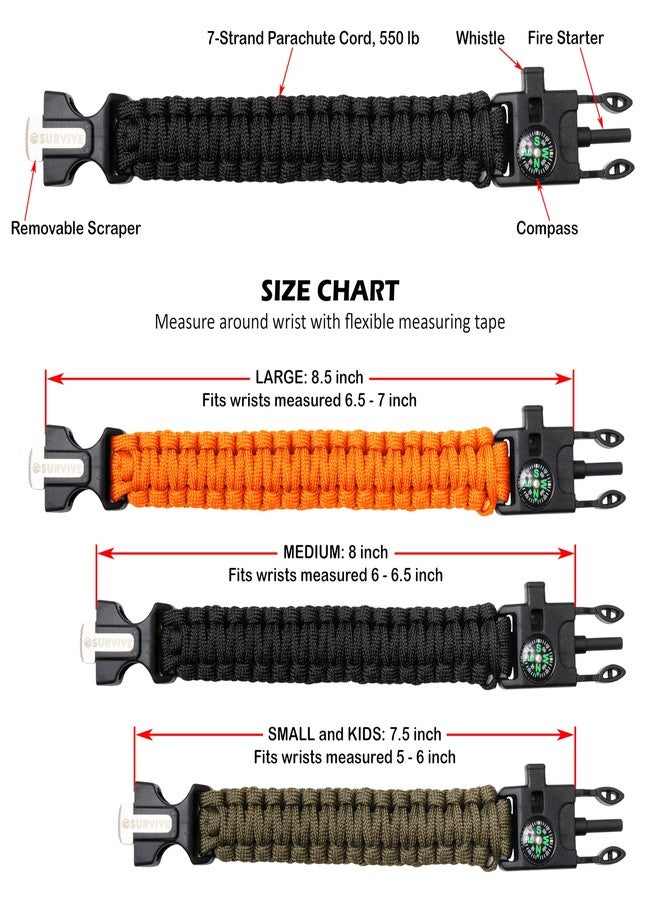 SURVIVE Paracord Bracelet, Pack of 2, Emergency Survival Kit Fire Starter Compass Whistle 9 ft Continuous Strand Flint Steel Scraper 5 in 1 - Image 2