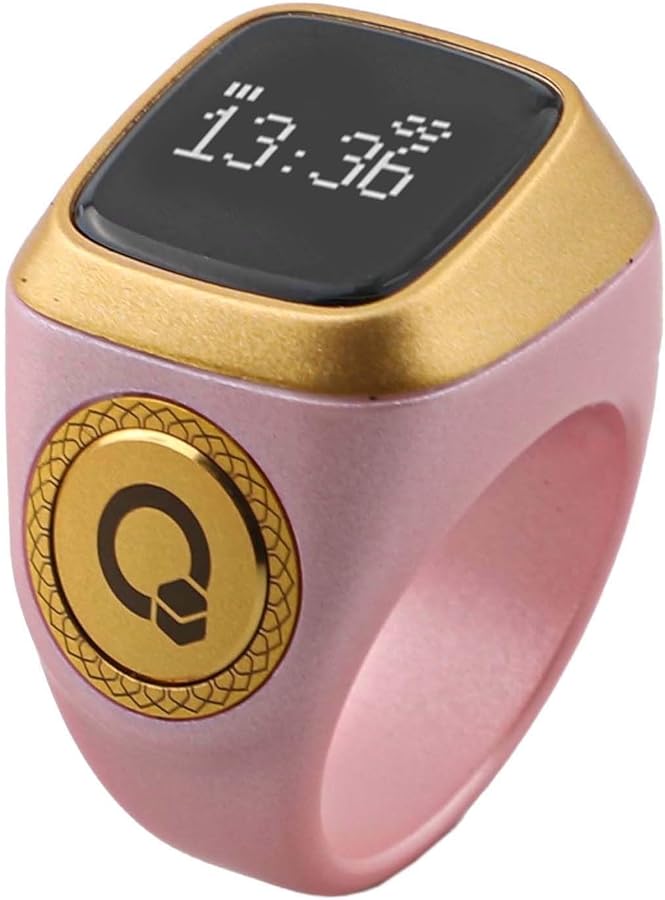 Smart Ring With Display Waterproof Digital Tasbih Counter Vibration Prayer Time Reminder 20mm Pink - Image 2
