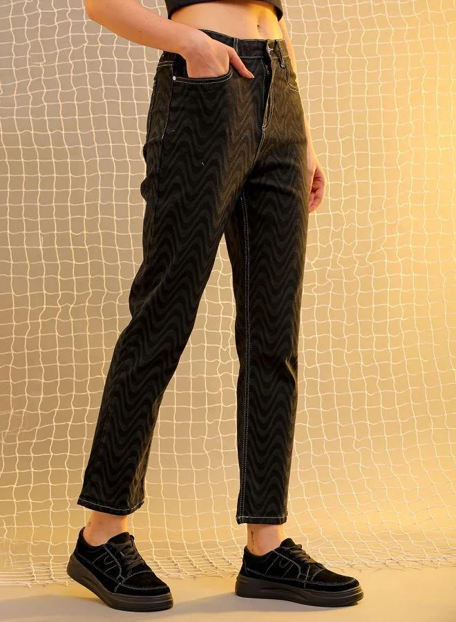 Freehand  Women Straight Fit Laser Print High-Rise Jeans for Women | Best Price UAE