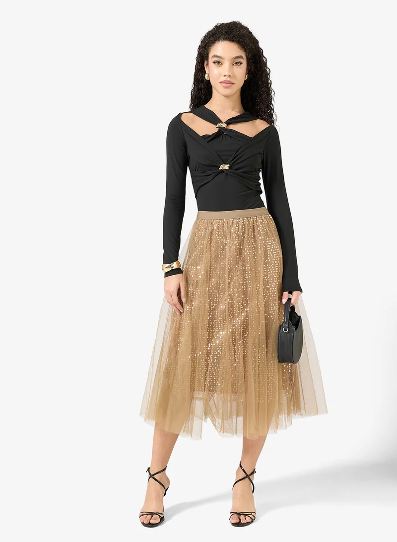 Ginger Glitter Embellished Pleated Tulle Skirt