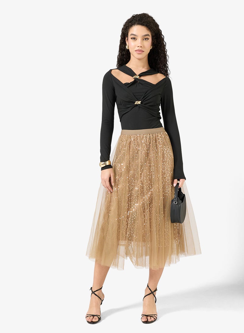 Ginger Glitter Embellished Pleated Tulle Skirt - Image 2