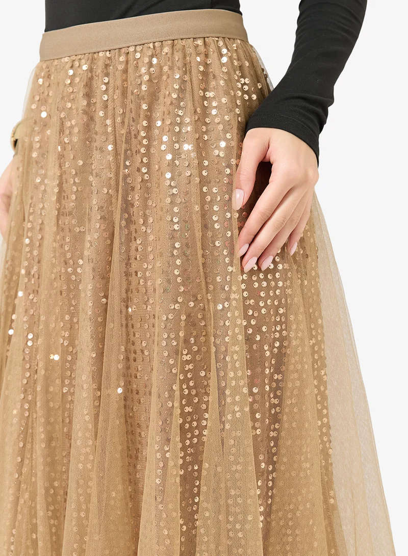 Ginger Glitter Embellished Pleated Tulle Skirt