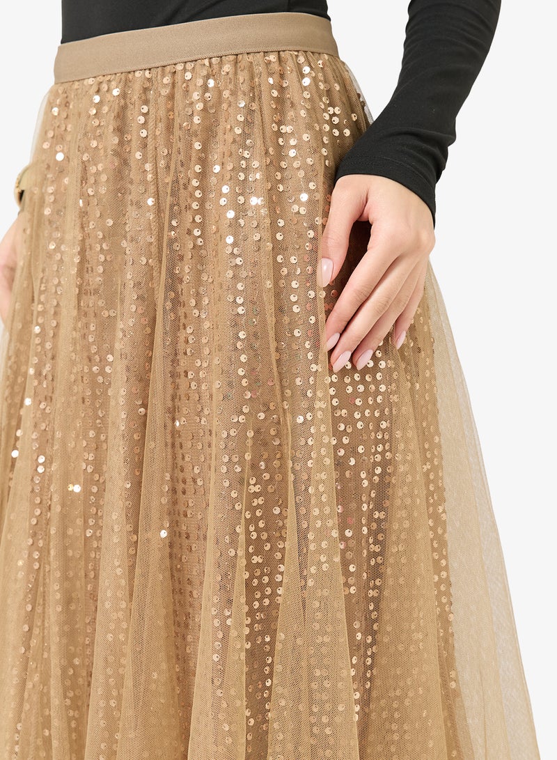 Ginger Glitter Embellished Pleated Tulle Skirt - Image 4