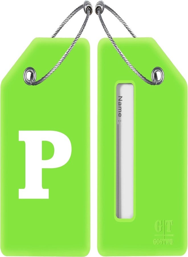 Gostwo 2 Pack Silicone Luggage Tags for Suitcases, 26 Initial Letter Baggage Labels Handbag School Bag Suitcase Instrument Tag with Stainless Steel Loop(Green)(Letter P) - Image 2