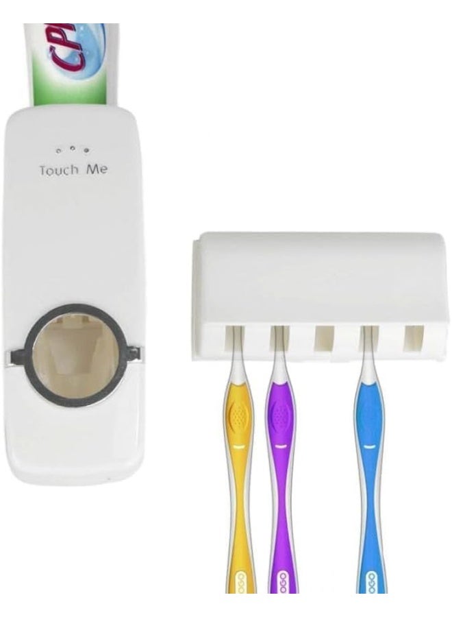 Hands-free toothpaste dispenser with 5 toothbrush holders, wall-mounted, hygienic bathroom organizer for family use, easy to install with a simple toothpaste squeeze. - Image 5