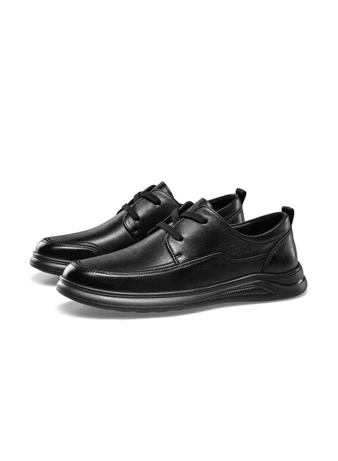 Kangnai Men's Shoes, Top-grain Leather, Business Casual Shoes, Non-slip Low-top Shoes, Style For 2025, Black, Size 39