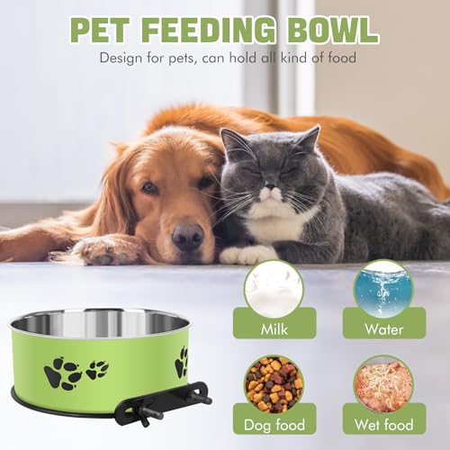 ShineMe Dog Crate Bowls, ShineMe Stainless Steel Dog Kennel Bowls for Crates, Spill Proof Dogs Dishes that Attach to Crate Kennel Cage for Small Medium Size Dogs Cats, Set of 2, Green (6.2x2.6” & 5.5x2.4”) - Image 4