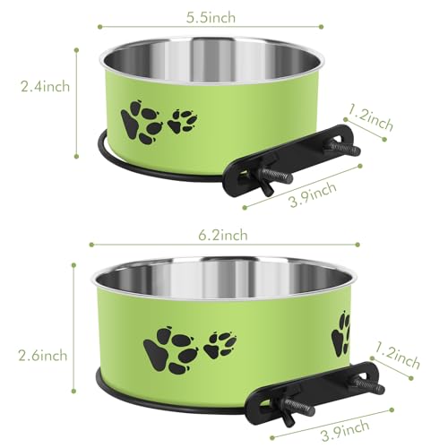 ShineMe Dog Crate Bowls, ShineMe Stainless Steel Dog Kennel Bowls for Crates, Spill Proof Dogs Dishes that Attach to Crate Kennel Cage for Small Medium Size Dogs Cats, Set of 2, Green (6.2x2.6” & 5.5x2.4”) - Image 5
