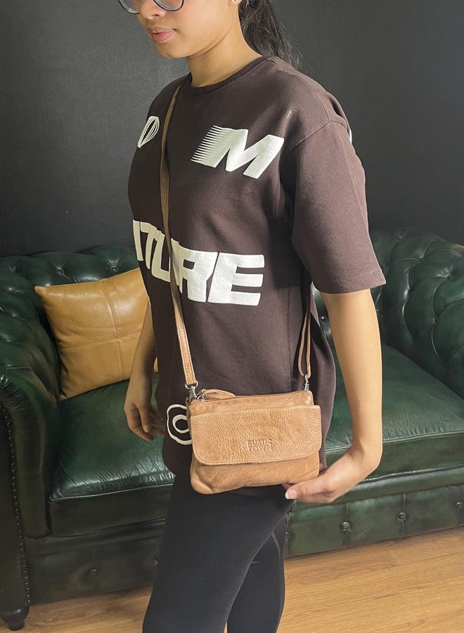 RUSTIC TOWN Leather Sling Bag for Women - Washed Leather Crossbody Bag Wristlet Clutch, Vintage Travel Shoulder Purse Handbags for Ladies - Image 2