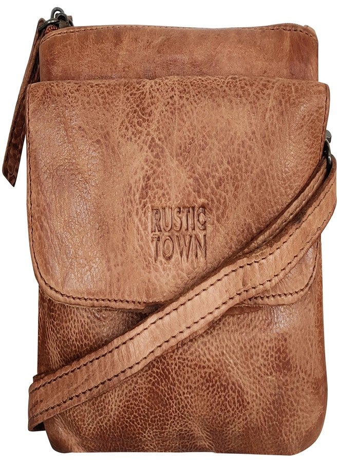 RUSTIC TOWN Leather Sling Bag for Women - Washed Leather Crossbody Bag Wristlet Clutch, Vintage Travel Shoulder Purse Handbags for Ladies - Image 1