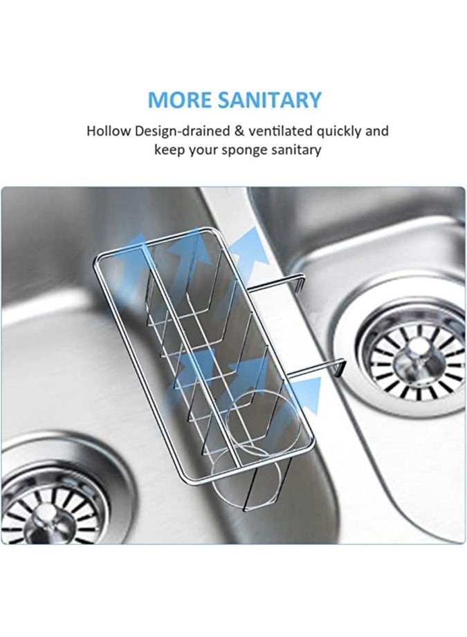 3-in-1 Kitchen Sink Organizer, Stainless Steel Sponge Holder with Adhesive Pad, No Drill Caddy for Sponge, Dish Brush, and Towel Storage  - Image 2