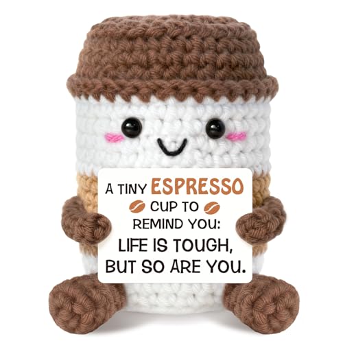 Sayregifty Positive Crochet Coffee Cup  Handmade Inspirational Get Well Soon Gifts for Women with Card Emotional After Surgery Healing Gift for Friends Stocking Stuffers Coffee Lover Present for WomenMen - Image 1