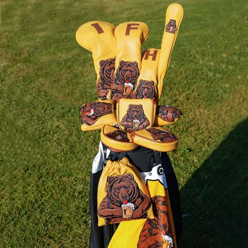LZFAN Golf Club Head Cover Golf Head Cover Driver Headcover Fairway Wood Headcover Hybrid Club Head Cover Golf Blade Mallet Putter Cover Beer Bear (Fairway) - Image 2