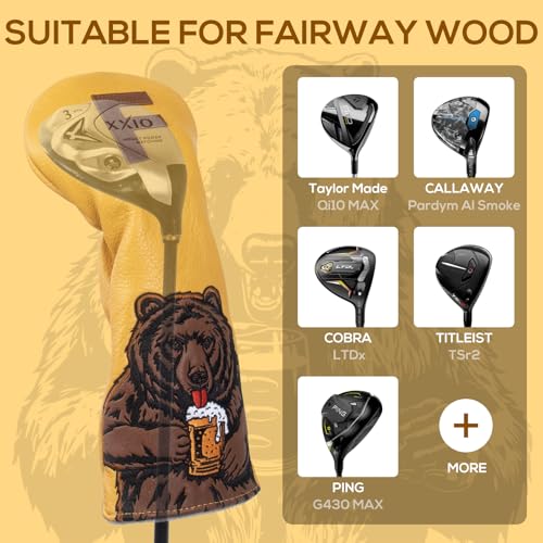 LZFAN Golf Club Head Cover Golf Head Cover Driver Headcover Fairway Wood Headcover Hybrid Club Head Cover Golf Blade Mallet Putter Cover Beer Bear (Fairway) - Image 3