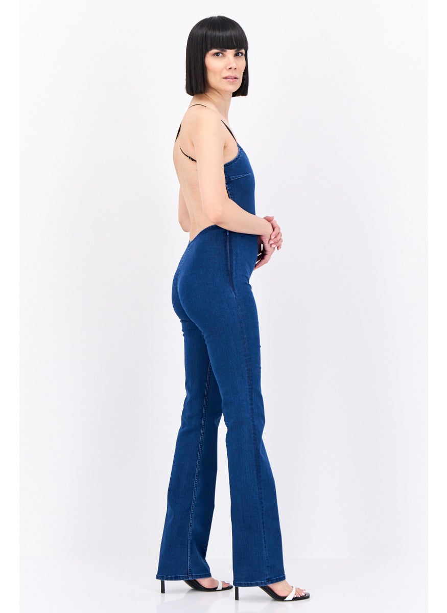 Bershka Women Denim Sleeveless Jumpsuit, Blue  - Image 3