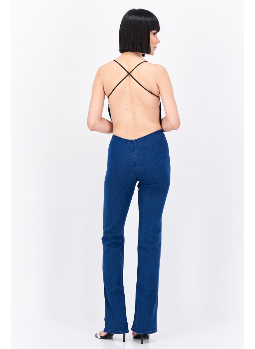 Bershka Women Denim Sleeveless Jumpsuit, Blue  - Image 4