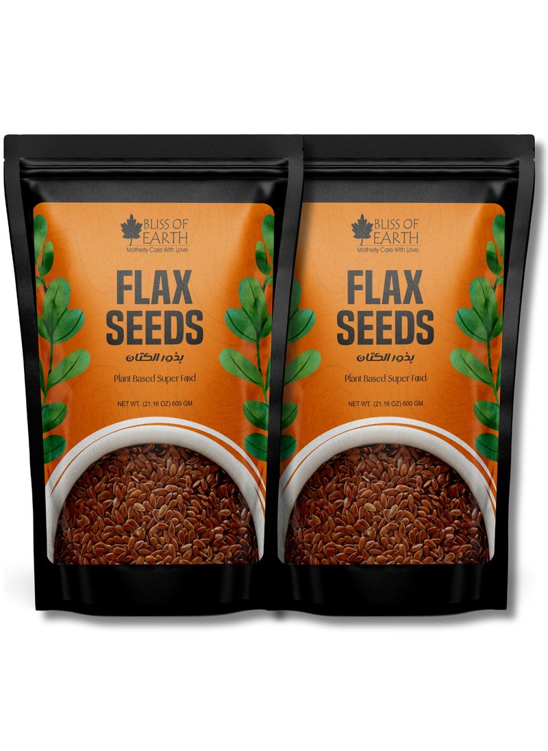 BLISS OF EARTH Flax Seeds Raw For Eating and Weight Loss Rich in Omega Healthy Diet 600g Pack of 2  - Image 1