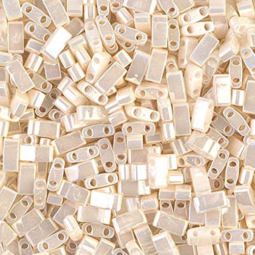 Miyuki Half Tila 2 Hole Rectangle Beads 5x2.3mm - Antiqued Ivory Pearl Ceylon 7.8 Grams - Image 2