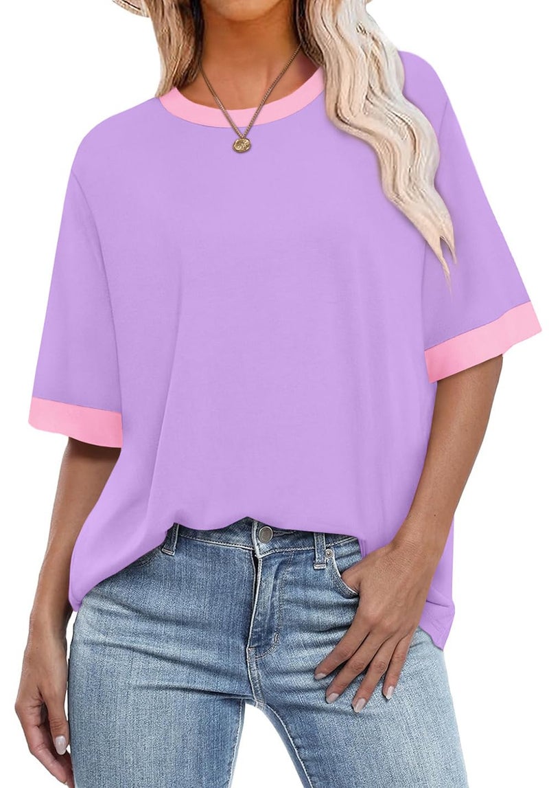 OFEEFAN Fashion Clothing Summer Shirts for Women Oversized Tshirts Short Sleeve T-Shirts Womens Tank Tops Z-Violet 2XL - Image 1