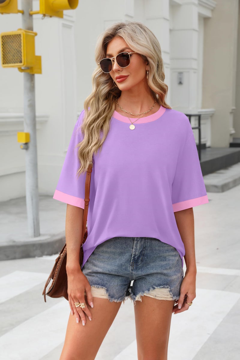 OFEEFAN Fashion Clothing Summer Shirts for Women Oversized Tshirts Short Sleeve T-Shirts Womens Tank Tops Z-Violet 2XL - Image 3