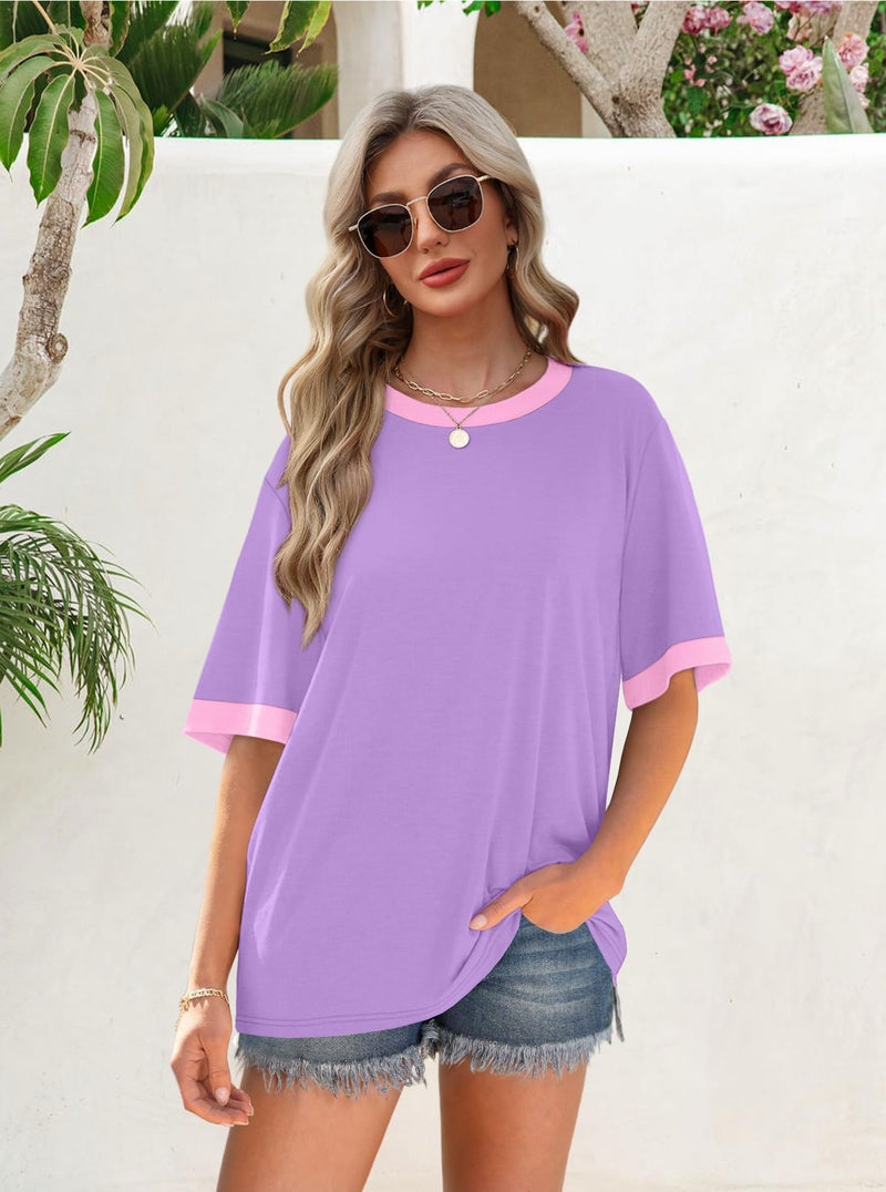 OFEEFAN Fashion Clothing Summer Shirts for Women Oversized Tshirts Short Sleeve T-Shirts Womens Tank Tops Z-Violet 2XL - Image 2