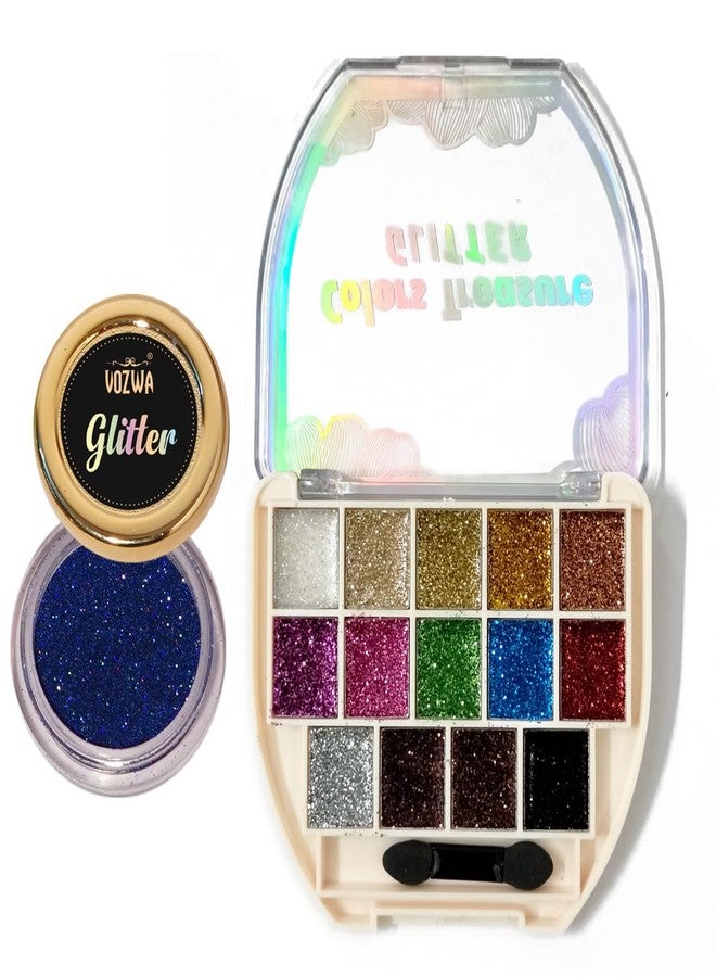 Vozwa Pressed Glitter Eyeshadow Palette with Holographic Blue Glitter - Image 1