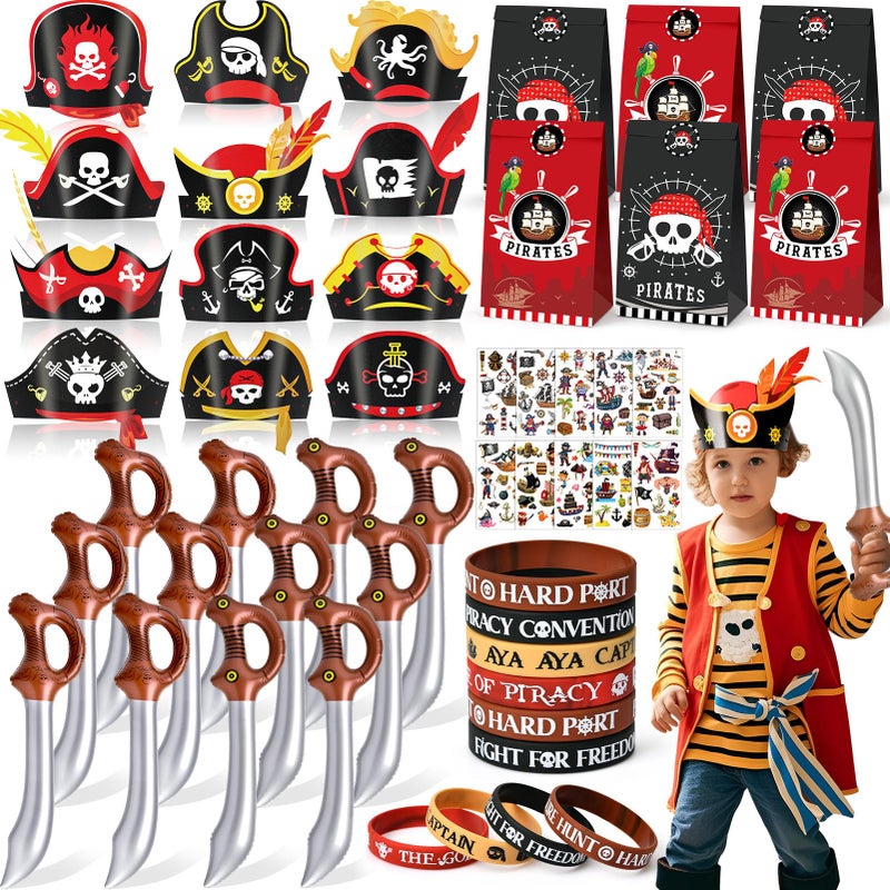 SNLN Pirate Party Favors Supplies Pirate Swords Hats Goodie Bags Silicone Bracelet Tattoo Stickers Pirates Accessories Classroom Rewards for Kids Pirates Birthday Party Decorations Goodie Bag Fillers - Image 3