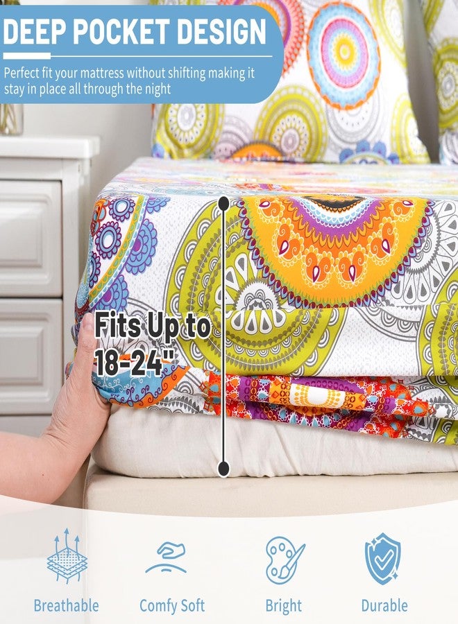 طقم ملاءات Bedlifes مقاس كينج بجيب عميق إضافي - يناسب المراتب حتى سمك 18-24 بوصة، طقم من 4 قطع من الألياف الدقيقة بعدد خيوط 1800، ناعم، أملس، يسمح بمرور الهواء، ويتميز بنقشة ماندالا - Image 2
